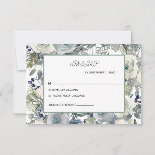 Blaue Weiße Grüne Florale Hochzeits-RSVP-Karte RSVP Karte