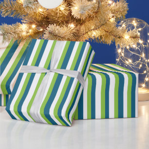 Blaue Weiße Grüne Vertikale Streifen Geschenkpapier