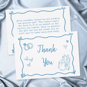 Blaue weiße handgezeichnete Herz Hochzeit Whimsica Dankeskarte