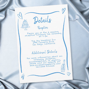 Blaue Weiße Handgezeichnete Herz Whimsical Hochzei Begleitkarte