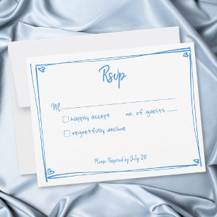 Blaue Weiße Handgezeichnete Herz Whimsical Hochzei RSVP Karte