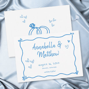 Blaue Weiße Handgezeichnete Herz Whimsical Hochzei Save The Date