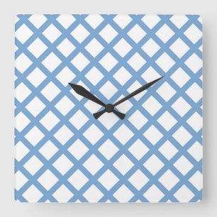 Blaue weiße Harlekin-Diamant-Streifen-Wanduhr Quadratische Wanduhr