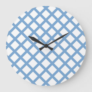 Blaue weiße Harlekin-Diamant-Streifenmuster Große Wanduhr