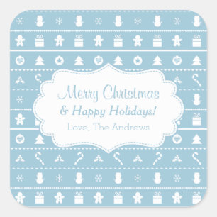 Blaue Weiße Hässliche Weihnachtspullover-Icons Mus Quadratischer Aufkleber