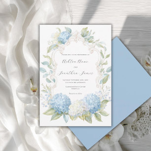 Blaue Weiße Hortensien Elegante Hochzeit Einladung