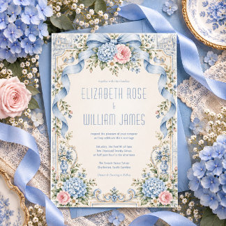 Blaue Weiße Hortensien Elegante Hochzeitseinladung Einladung