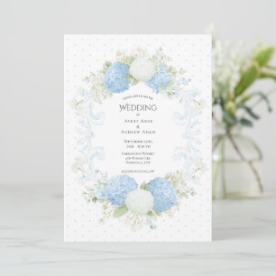 Blaue Weiße Hortensien Florale Elegante Hochzeit Einladung