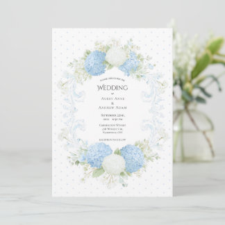 Blaue Weiße Hortensien Florale Elegante Hochzeit Einladung