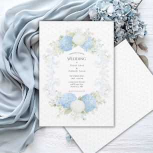 Blaue Weiße Hortensien Florale Elegante Hochzeit Einladung