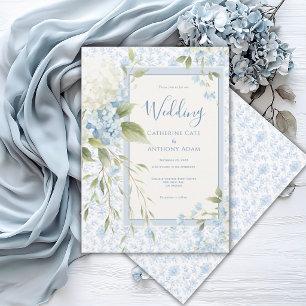 Blaue Weiße Hortensien Vintage Elegante Hochzeit Einladung