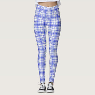 Blaue weiße karierte 2 leggings