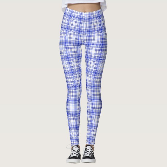 Blaue weiße karierte 2 leggings (Vorderseite)