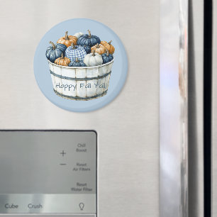Blaue weiße Karierte orange Kürbisse Eimer Magnet