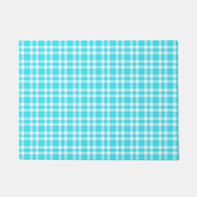 Blaue weiße Karo-Muster Fußmatte (Vorderseite)
