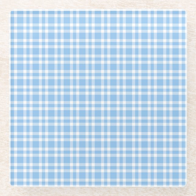Blaue weiße Karo-Muster Glasuntersetzer (Vorderseite)