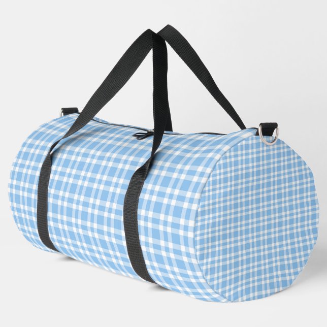 Blaue weiße Karo-Muster groß Duffle Bag (Linke Ecke)