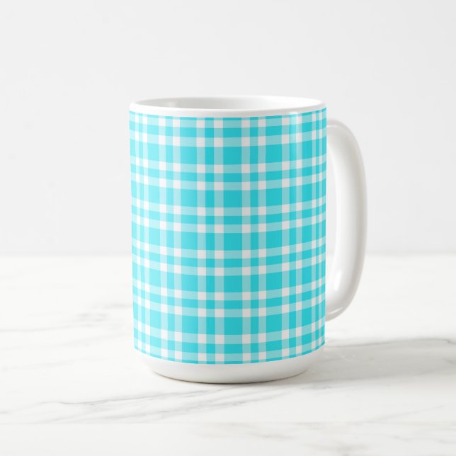 Blaue weiße Karo-Muster Kaffeetasse (VorderseiteRechts)