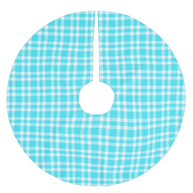 Blaue weiße Karo-Muster Polyester Weihnachtsbaumdecke (Vorderseite)