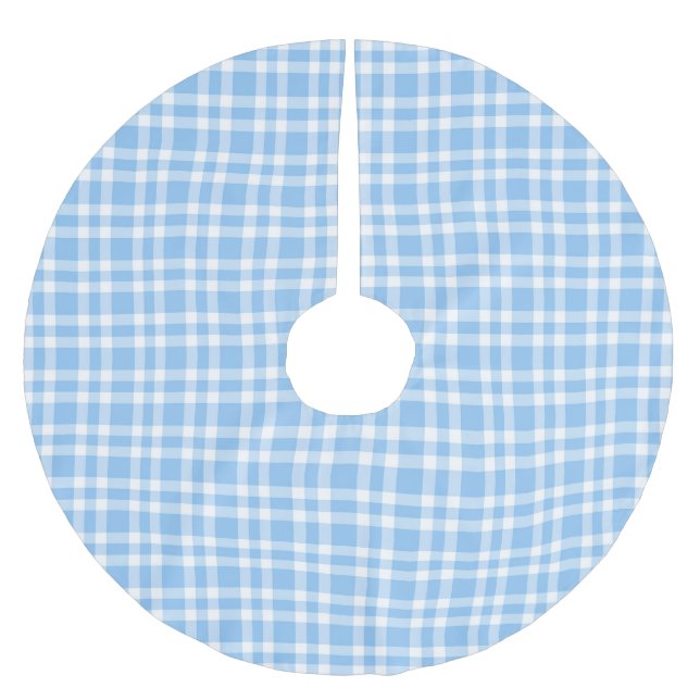 Blaue weiße Karo-Muster Polyester Weihnachtsbaumdecke (Vorderseite)
