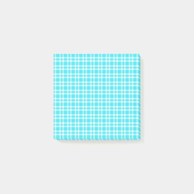 Blaue weiße Karo-Muster Post-it Klebezettel (Vorderseite)