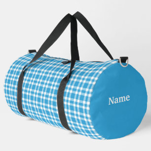 Blaue weiße Karo-Personalisierung Muster groß Duffle Bag