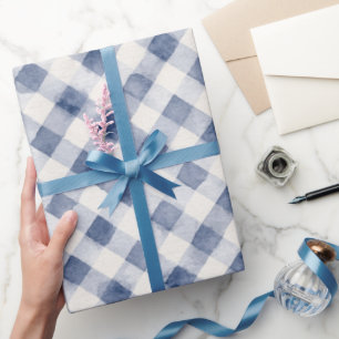 Blaue weiße Karo-Streifen-Brautparty Geschenkpapier