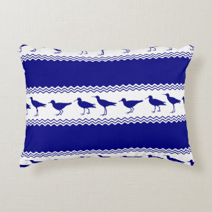 Blaue weiße Küste Sandpiper Bird Strips Dekokissen