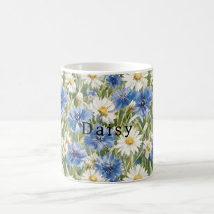 Blaue Weiße Margeriten Blumen Kaffeetasse