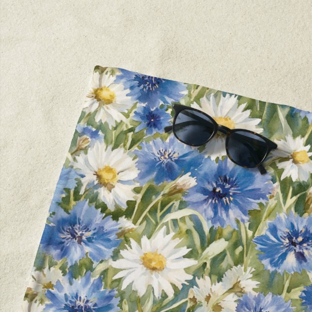 Blaue Weiße Margeriten Strandtuch (Beispiel)