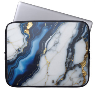 blaue weiße Marmortextur Goldtextur Muster Luxus Laptopschutzhülle
