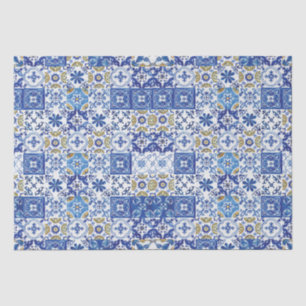 Blaue, weiße, mediterrane Mosaikfliesen Seidenpapier