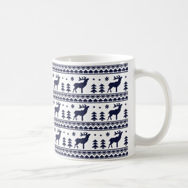 Blaue Weiße Messe Isla Weihnachten Pullover Muster Kaffeetasse (Rechts)