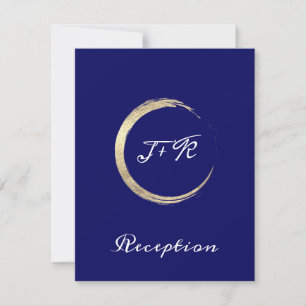 Blaue Weiße Minimalismus Goldene Hochzeitsempfangs Einladung