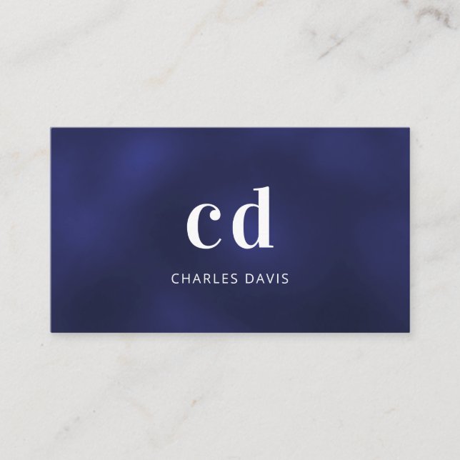 Blaue weiße Monogramm-Initialen minimalistisch Visitenkarte (Vorderseite)
