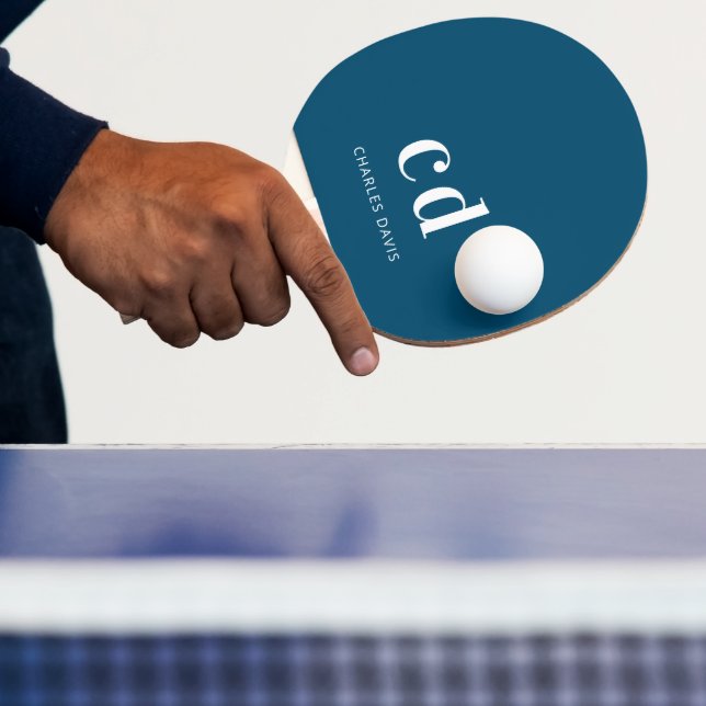 Blaue weiße Monogramm-Inittite Name minimalistisch Tischtennis Schläger (InSitu)