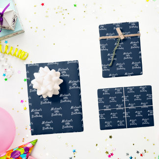 Blaue weiße Namensskripte Geschenkpapier Set