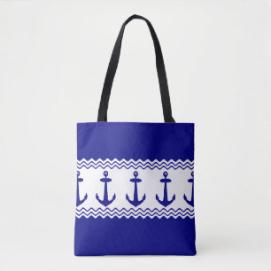 Blaue weiße naukale Ankerküste Streifen Tasche