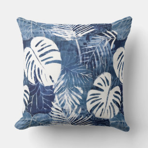 Blaue weiße Palmwedel-Wurfkissen Kissen