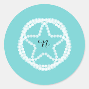 Blaue Weiße Perlen-Star-Hochzeit Brautparty Runder Aufkleber