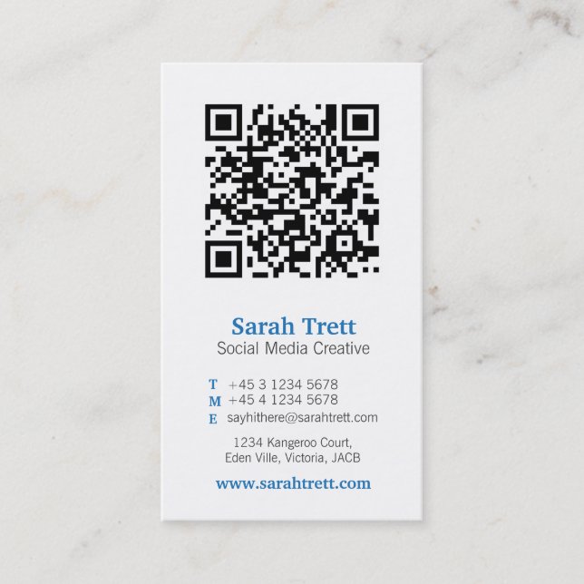 Blaue weiße qr Codebild-Medium-Visitenkarte Visitenkarte (Vorderseite)