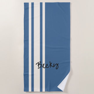 Blaue Weiße Rennstreifen Stilvoller Name Strandtuch