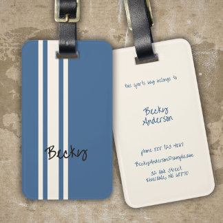Blaue weiße Rennstreifen Stylischer Name Weiß Gepäckanhänger