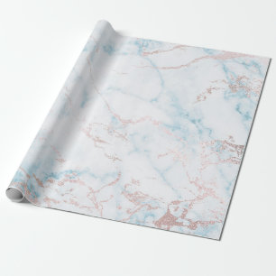 Blaue weiße Rosen-Goldrosa-Marmor-Stein-Bürsten Geschenkpapier