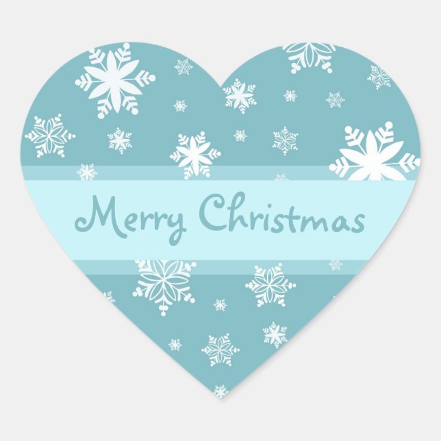 Blaue weiße Schneeflocken Frohe Weihnachtskleber Herz-Aufkleber (Vorderseite)
