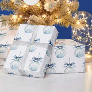 Blaue Weiße Schneeflocken Schleifen Blumenzwiebeln Geschenkpapier
