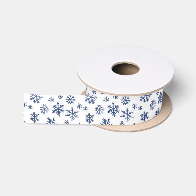 Blaue Weiße Schneeflocken Weihnachten Satinband (Spule)
