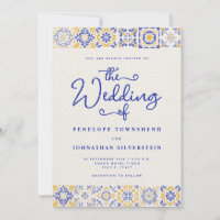 Blaue Weiße Schrift Italienische Fliesen Hochzeit