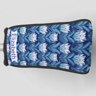 Blaue Weiße Skandinavische Tulpen Personalisiert Golf Headcover