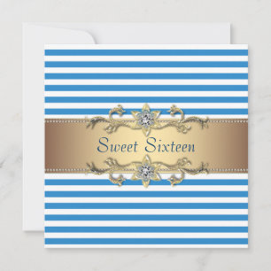 Blaue Weiße Sommer Streifen Sweet Sixteen Party Einladung